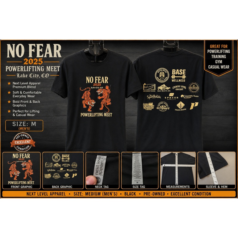 Next Level No Fear 2025 Powerlifting Meet Tiger Graphic‎ T-Shirt Black Medium
